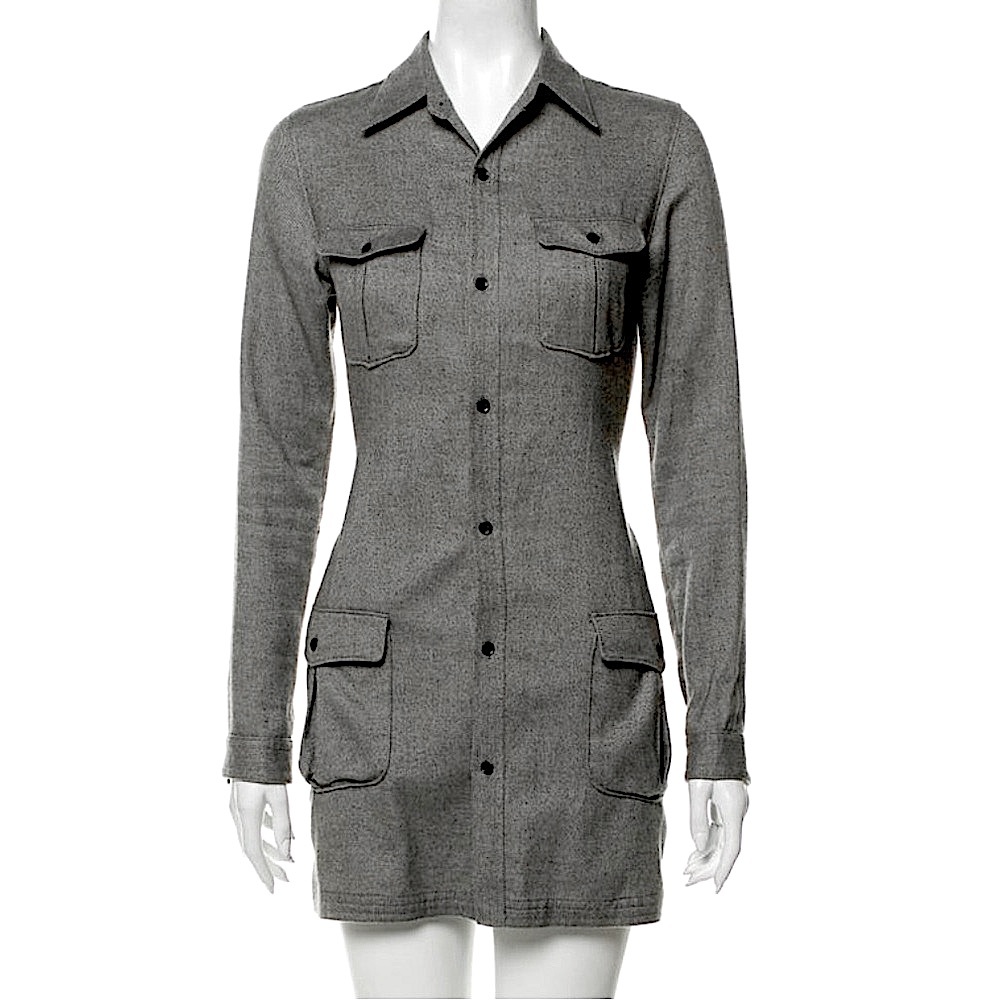 RAG & BONE Long Sleeve Mini Dress, Heather Grey, Button Up Shirtdress, Size 6